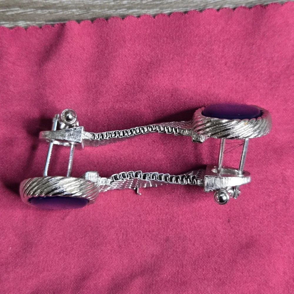 Silver Tone Blue Chatoyant Glass Cufflinks Wrap Around Mesh Toggle Back